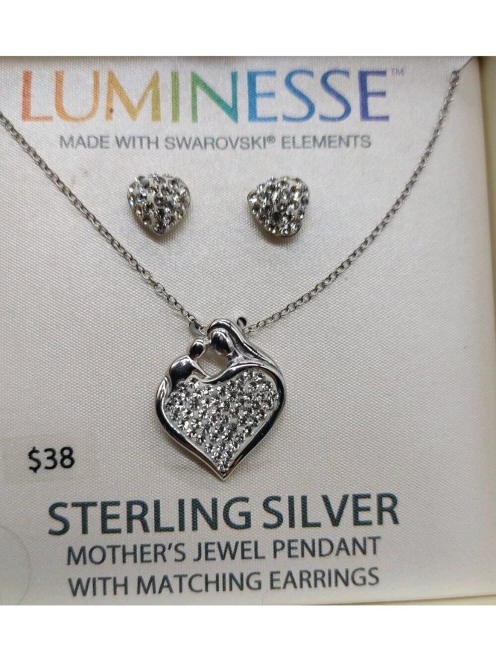 Luminesse Swarovski Elements Sterling Silver Pendant Necklace Earrings Set  18"